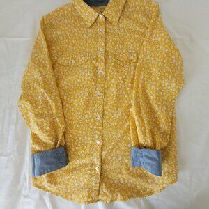 St Johns Bay Yellow Floral Womens Long Sleeve Shirt Size L NWT